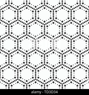 Abstract seamless pattern. Modern stylish texture from circles. Repeating geometric tiles with dotted hexagons. Small circles form hexagonal minimalis Stock Vector