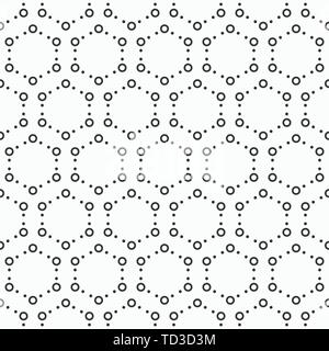 Abstract seamless pattern. Modern stylish texture. Repeating geometric tiles with dotted hexagons. Small circles form hexagonal minimalistic ornament. Stock Vector