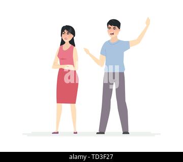 Chinese couple argument - cartoon people character illustration Stock Vector