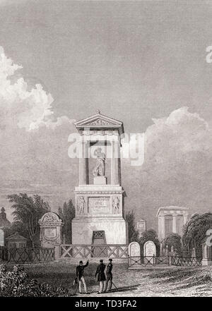 Tomb of Maximilien Sébastien Foy, Père Lachaise Cemetery, Paris, antique steel engraved print, 1831 Stock Photo