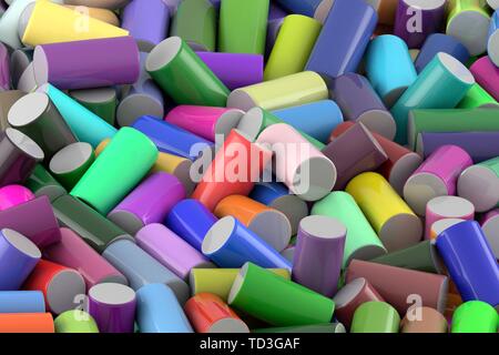 Abstract background of randomly arranged colored glossy cylinders Stock Photo