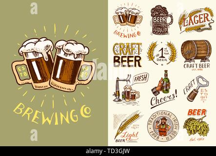 Vintage beer stickers set alcoholic label Vector Image