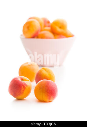 Sweet apricot fruits isolated on white background. Stock Photo