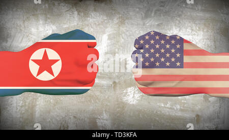 Fists with national flags USA and North Korea Stock Photo