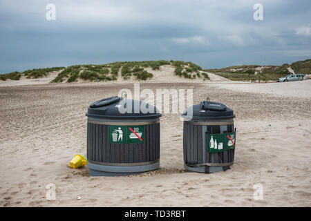Litter containers on Henne beach in Denmark Stock Photo