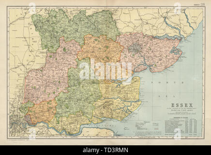 ESSEX. County map. Parliamentary constituencies divisions. Railways. BACON 1900 Stock Photo