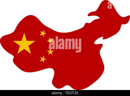 China flag in map shape over white background - Vector Stock Vector