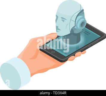 Smartphone chatbot icon, isometric style Stock Vector