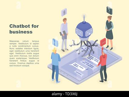 Chatbot for business concept banner, isometric style Stock Vector