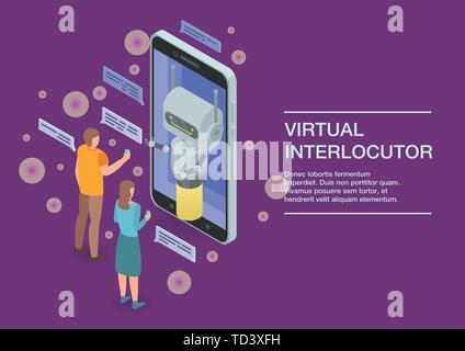 Virtual interlocutor concept banner, isometric style Stock Vector