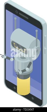 Smartphone chatbot icon, isometric style Stock Vector