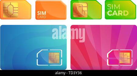 Sim phone card icons set. Cartoon set of sim phone card vector icons for web design Stock Vector