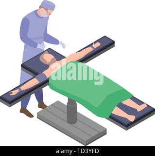 Surgical doctor at bed with man icon, isometric style Stock Vector