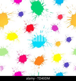Seamless pattern with multi-colored blots on white background. Modern random colors. Ideal for textiles, packaging, paper printing, simple backgrounds Stock Vector