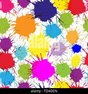 Seamless pattern with multi-colored blots on white background. Modern random colors. Ideal for textiles, packaging, paper printing, simple backgrounds Stock Vector