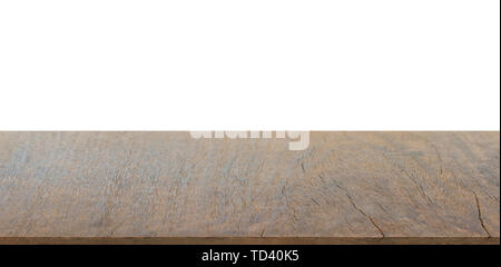 Empty dark wood table top isolated on white background with clipping path and copy space for display or montage your products Stock Photo