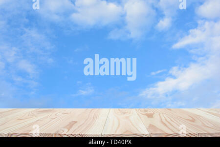 Empty wood table top and blue sky background with copy space for display or montage your products Stock Photo