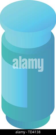 Blue pill glass icon, isometric style Stock Vector