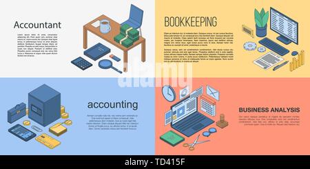 Accountant banner set, isometric style Stock Vector