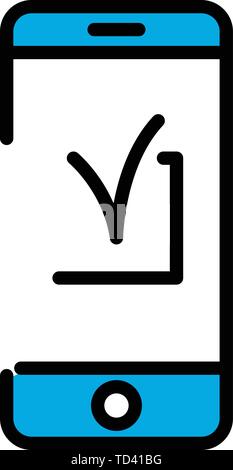 Checked smartphone icon, outline style Stock Vector