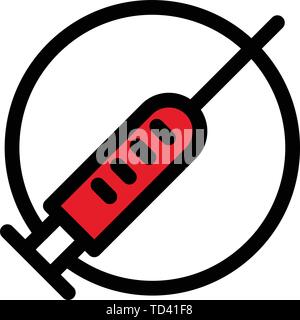 Red syringe icon, outline style Stock Vector