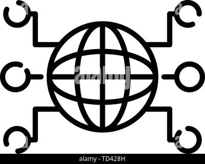 Globe and remote sites icon, outline style Stock Vector