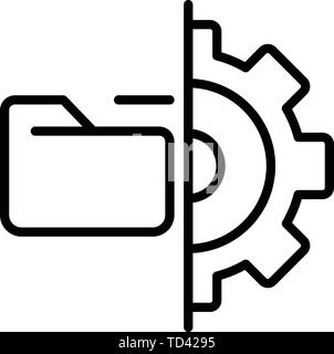 Folder and gear icon, outline style Stock Vector