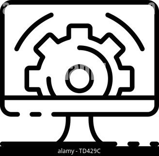Gear on computer screen icon, outline style Stock Vector