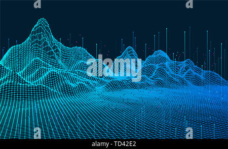 Abstract three-dimensional digital terrain of big data concept, graphics with artificial intelligence concept Stock Photo