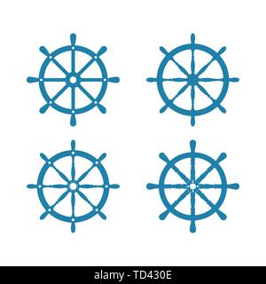 Ship steering wheel set. Vector illustration, flat design. Stock Vector