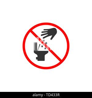 No toilet icon, No littering in toilet sign. Vector illustration, flat design. Stock Vector