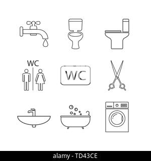 Toilet, Bathroom line icon set. Vector illustration, flat design. Stock Vector