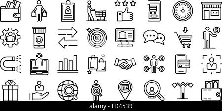 Buyer icons set, outline style Stock Vector