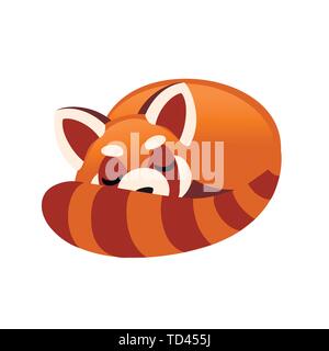 Cute adorable red panda sleeping cartoon design animal character flat vector style illustration on white background. Stock Vector