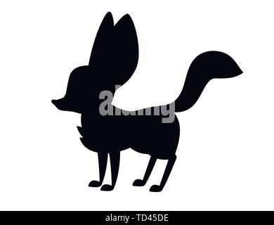 Black silhouette Cute fennec fox flat vector illustration cartoon animal design white background side view. Stock Vector