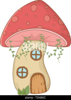 Mushroom house design, Fairytale history medieval fantasy kingdom tale game and story theme Vector illustration Stock Vector