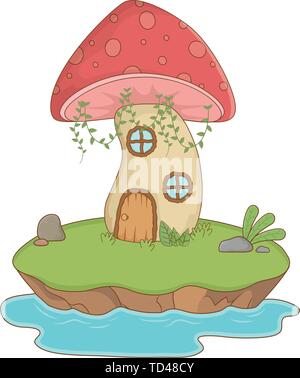 Mushroom house design, Fairytale history medieval fantasy kingdom tale game and story theme Vector illustration Stock Vector