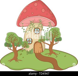 Mushroom house design, Fairytale history medieval fantasy kingdom tale game and story theme Vector illustration Stock Vector