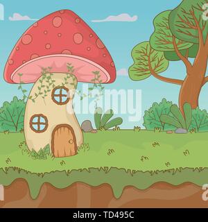 Mushroom house design, Fairytale history medieval fantasy kingdom tale game and story theme Vector illustration Stock Vector