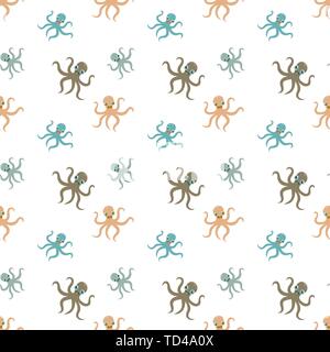 Seamless underwater pattern with cute octopuses Vector cartoon illustration Stock Vector