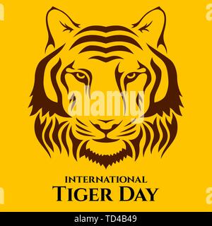 International Tiger day. Tiger's head vector color illustration. July 29. Template for your design. Vector card with isolated flat style tiger face. Stock Vector