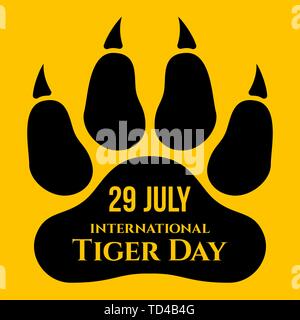 International Tiger day. July 29. Vector card with isolated flat style tiger footprint. Paw print logo. Vector illustration. Stock Vector