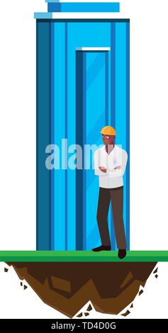 afro male builder constructor worker with building vector illustration ...