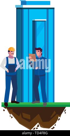 male builders constructors workers with building vector illustration design Stock Vector