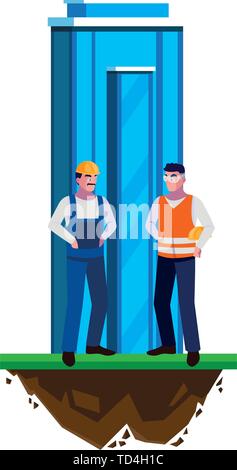 male builders constructors workers with building vector illustration design Stock Vector