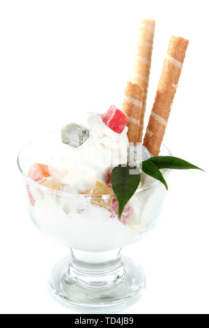 Ice cream with wafer sticks isolated on white Stock Photo