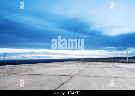 Empty marble floor with snow mountains Stock Photo