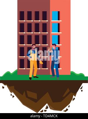 male builders constructors workers with building vector illustration design Stock Vector