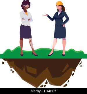 interracial female engineers workers characters on the lawn vector illustration Stock Vector