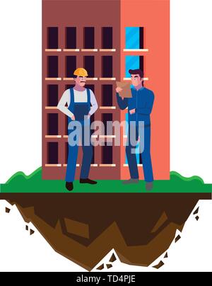 male builders constructors workers with building vector illustration design Stock Vector
